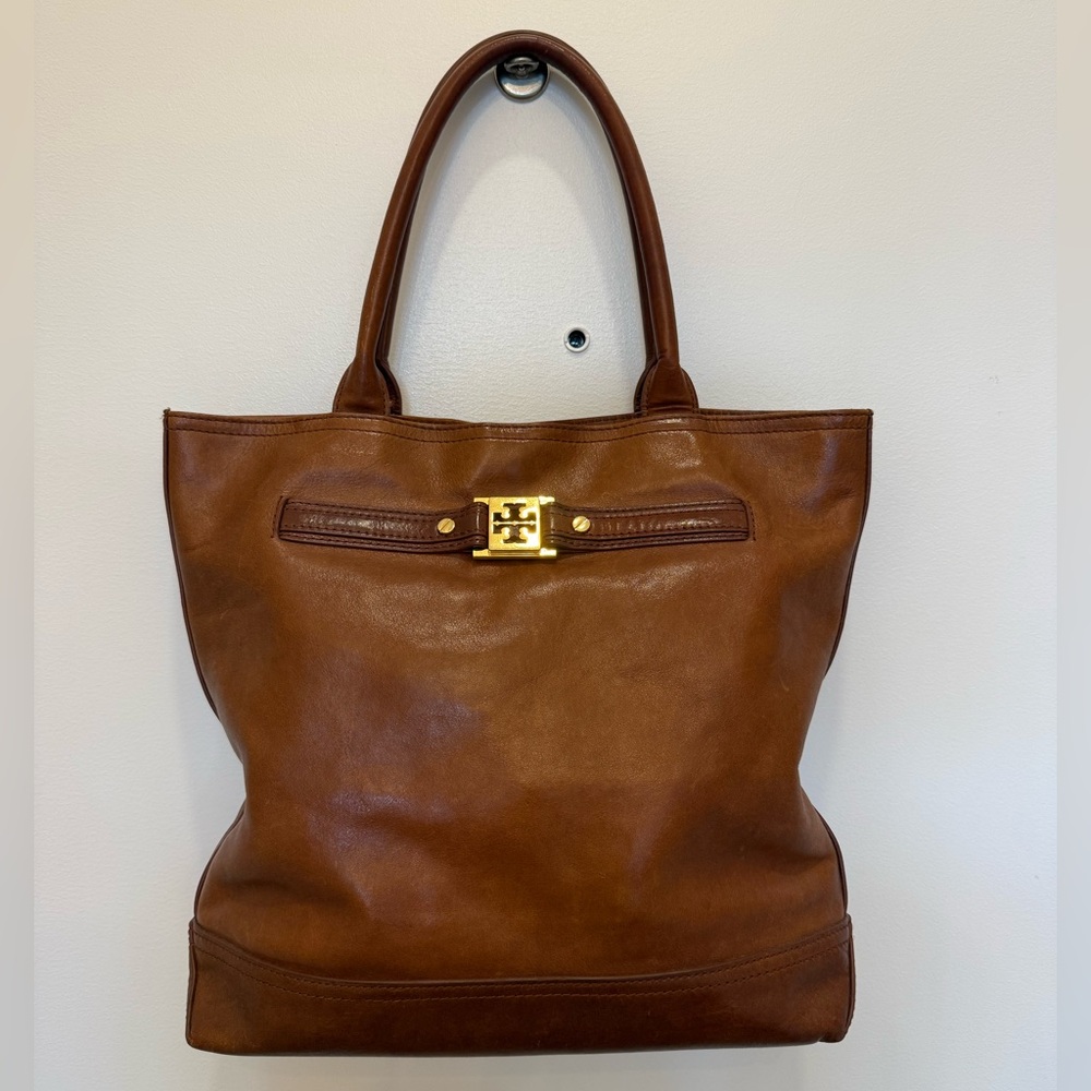 Tory Burch Tan Leather Tote with Gold Accent